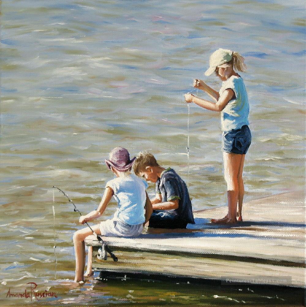 Copains de pêche plage Impressionnisme enfant Peintures à l'huile